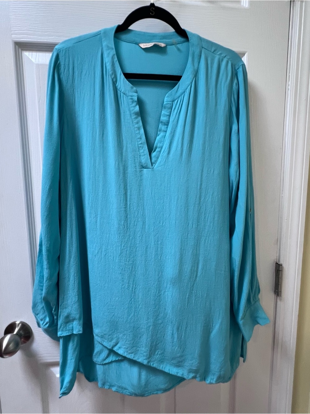 Soft Surroundings Women's Turquoise Gauze Tunic Asymmetrical Tulip Hems Large